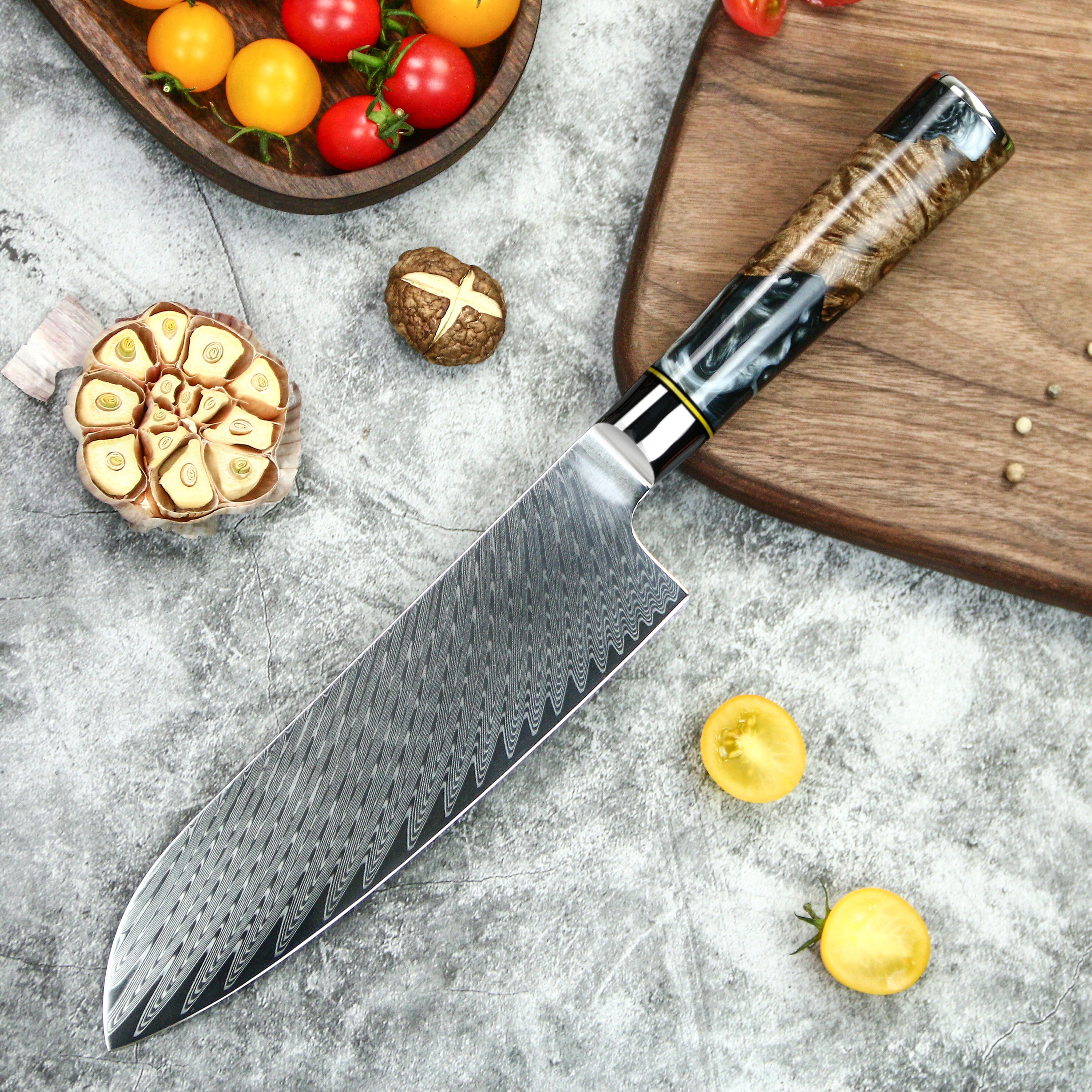 8pcs Damascus Steel Epoxy Knife Set – Versatile & Artistic Kitchen Tools