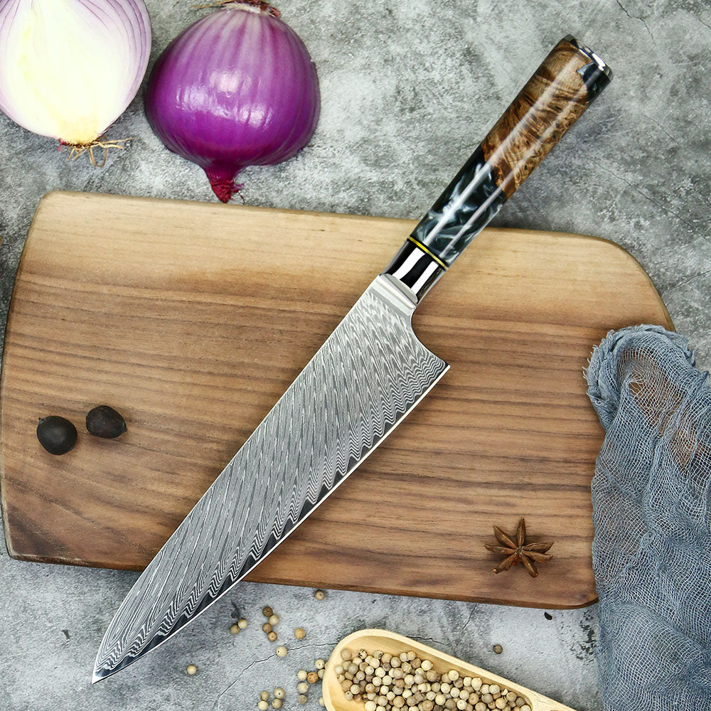 8pcs Damascus Steel Epoxy Knife Set – Versatile & Artistic Kitchen Tools