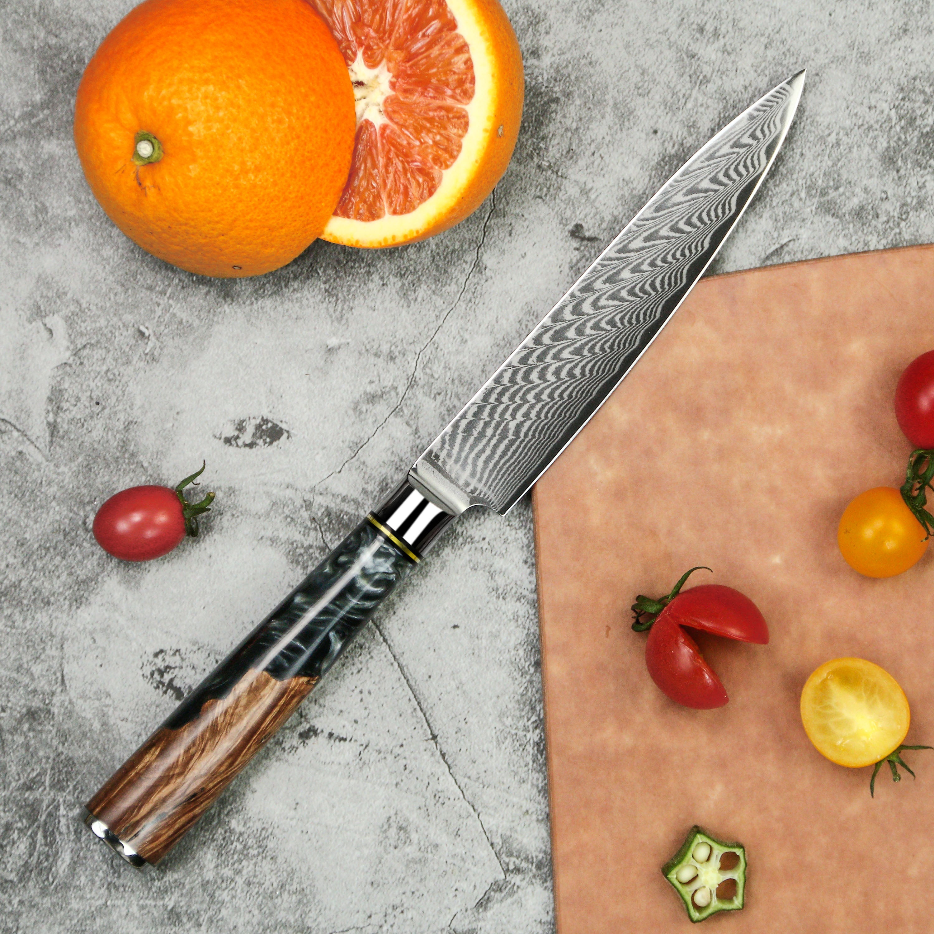 8pcs Damascus Steel Epoxy Knife Set – Versatile & Artistic Kitchen Tools