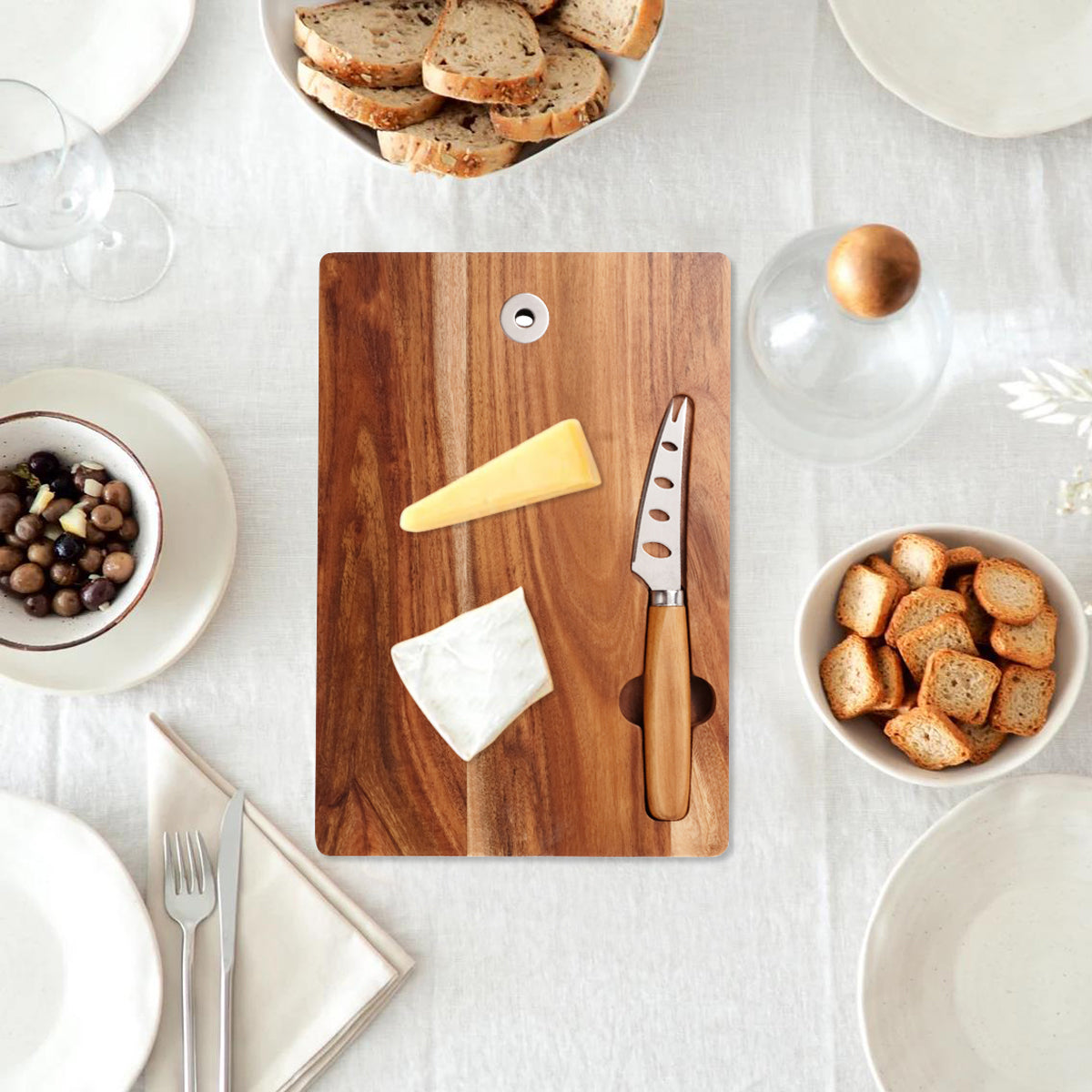 Acacia Wood Cheese Board with Stainless Steel Knife